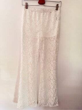 Lace Flared Pants in white